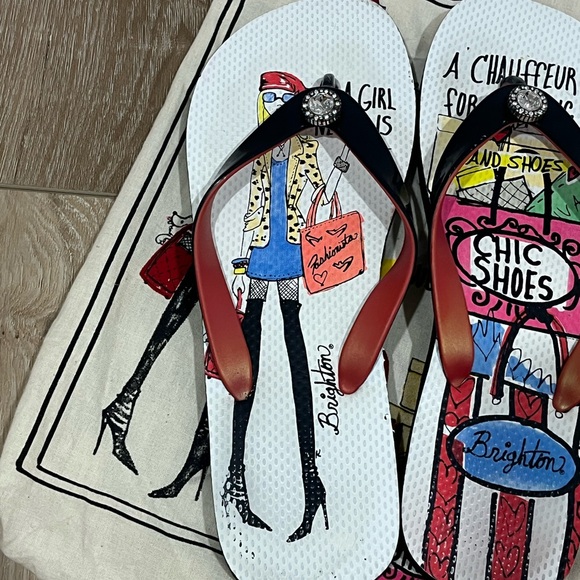 Brighton Fashion Flip Flops with Black and Red Straps - Picture 2 of 8